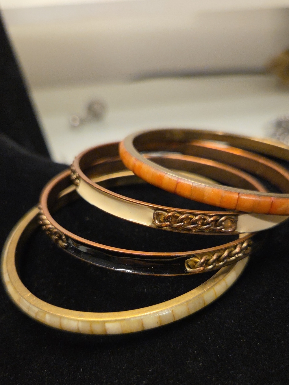 Stackable Orange and Cream Mixed-Metal Bangle Set - Women Jewelry